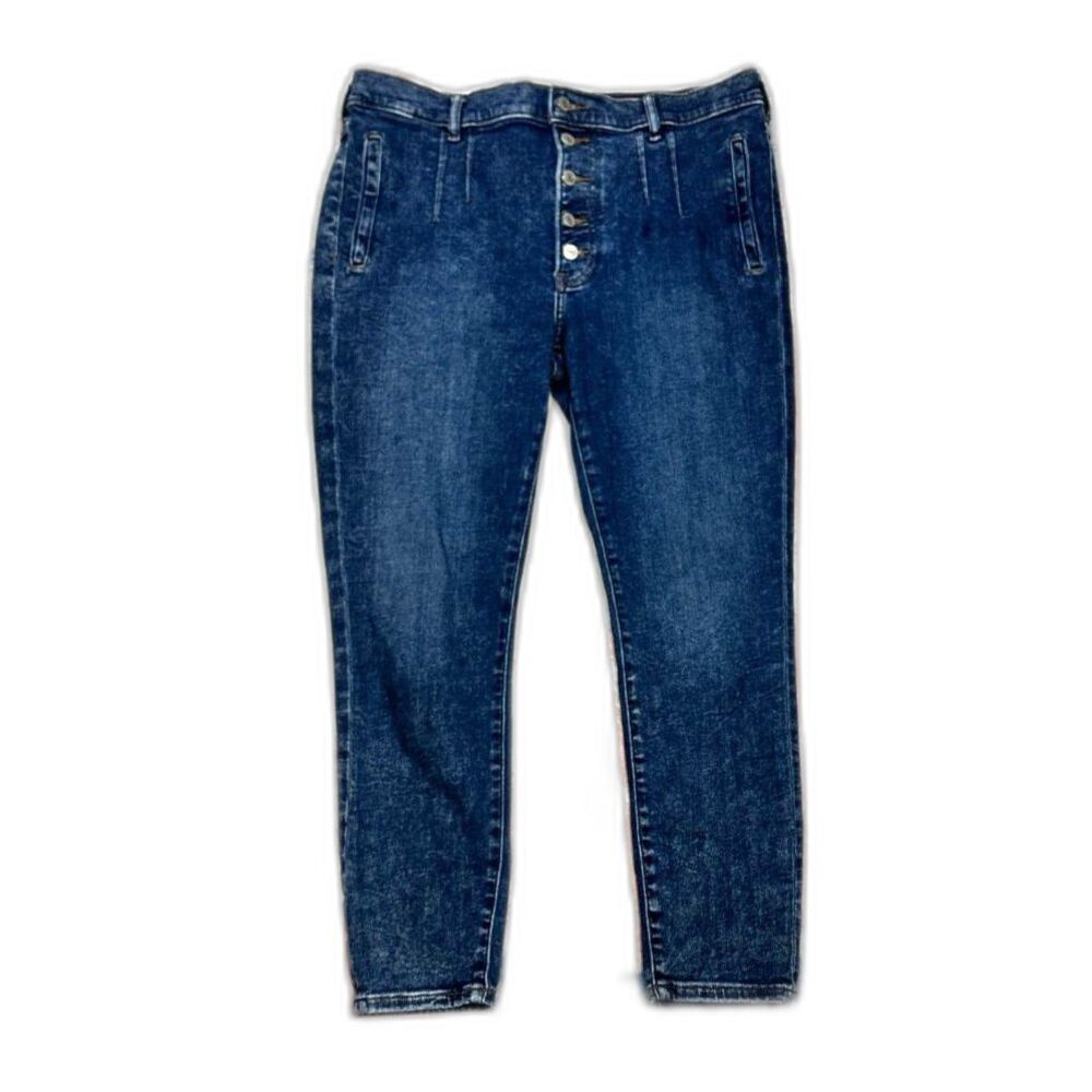 Y2K Express Button Fly Stretch Denim Jeans – Medium Wash, Slim Fit, High Rise